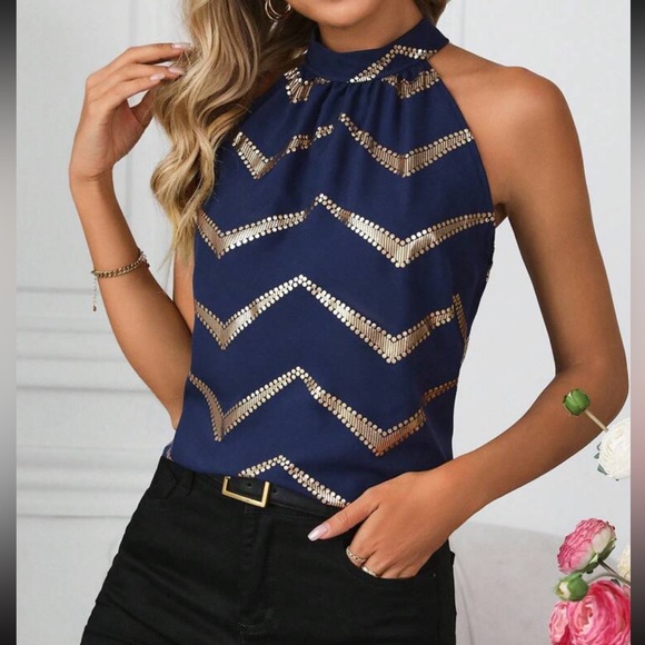 Boho gold chevron print tie back halter top - Picture 6 of 15